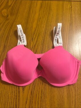 Victoria's Secret Bright Pink Padded T-Shirt Bra with Branded Straps
